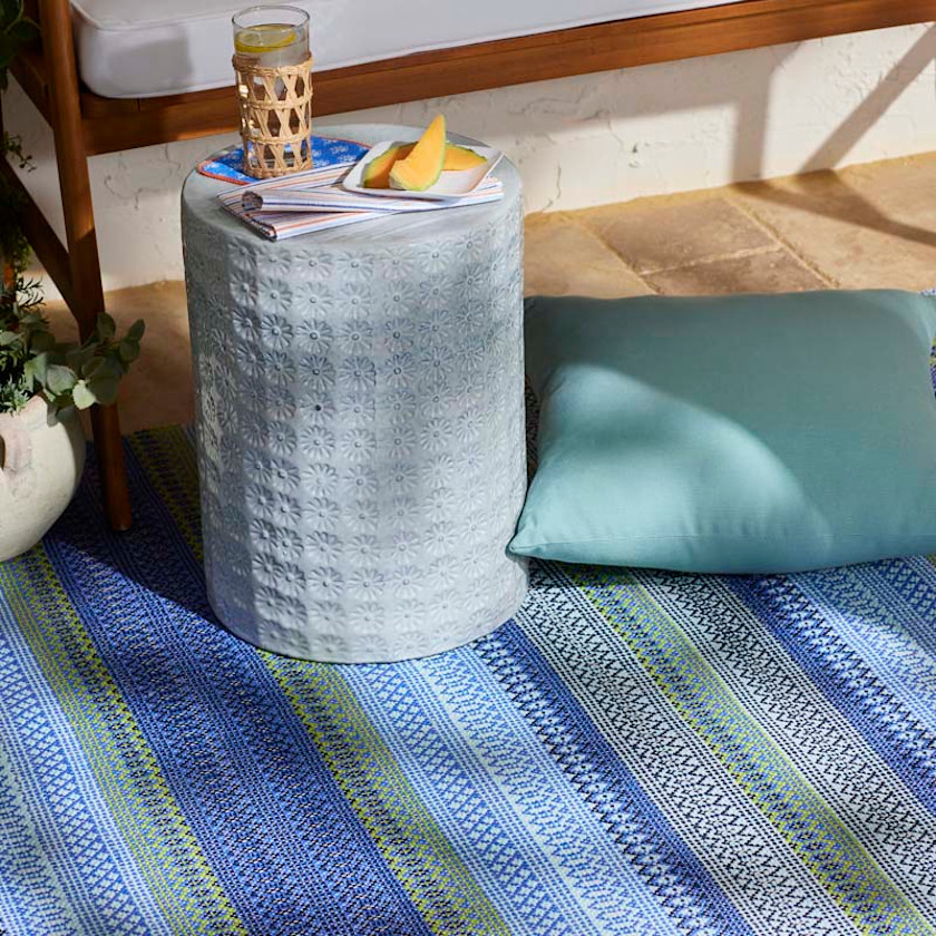 Fiesta Stripe Handwoven Indoor/Outdoor Rug - Blue/Green, 2' x 3',Blue/Green